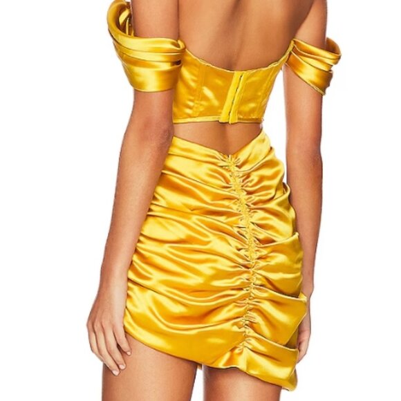 NWOT For Love & Lemons Yellow Ruched Bustier Corset Drew Mini Dress XS $259 - Picture 8 of 12